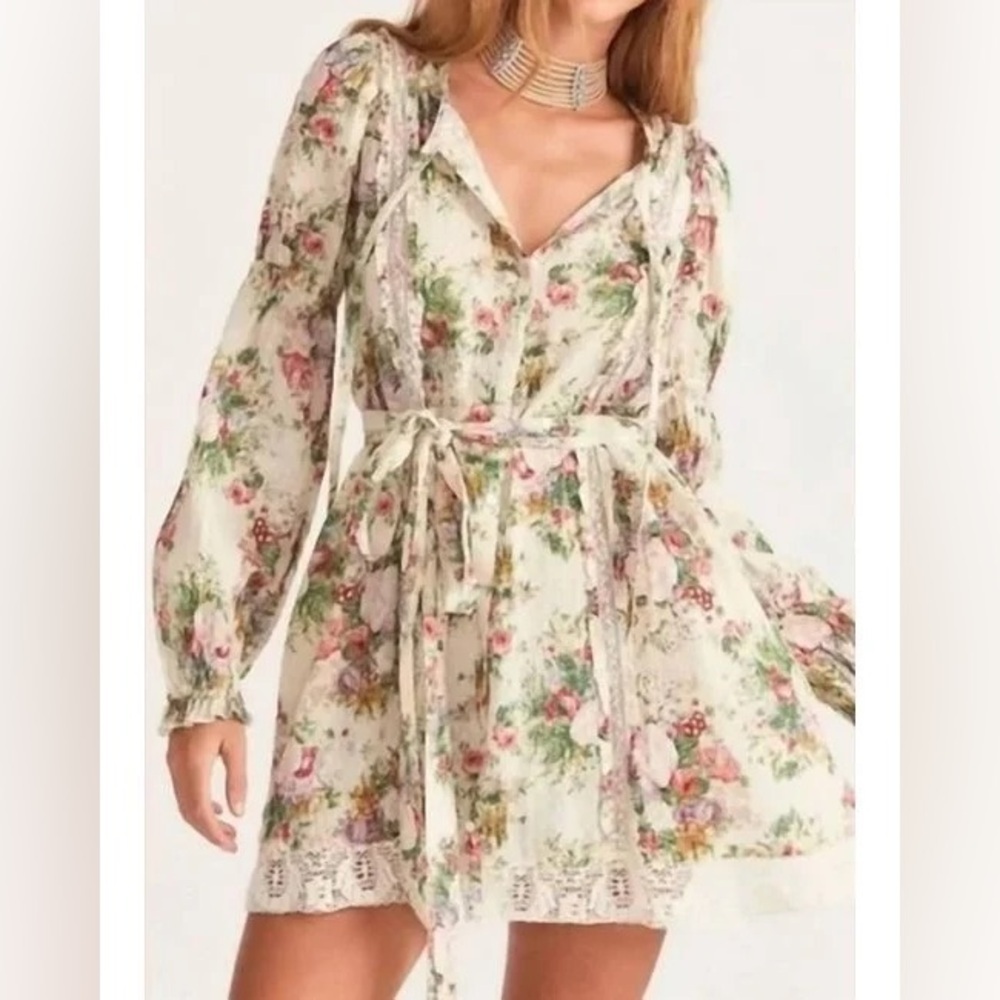 LoveShackFancy Fria Coquette Cottagecore Mini Dress In Shining Gemstone Small